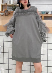 Women off the shoulder summer quilting dresses Shape gray Dresses AT-FDM200812