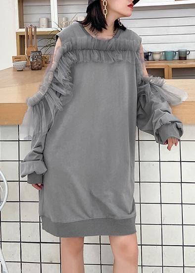 Women off the shoulder summer quilting dresses Shape gray Dresses AT-FDM200812