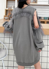 Women off the shoulder summer quilting dresses Shape gray Dresses AT-FDM200812