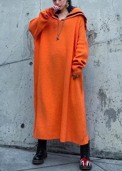 Women Orange Sweater Aesthetic Largo Sailor Collar Big Winter Knitted Tops AT-NSD191203