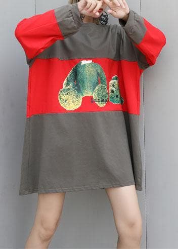 Women patchwork cotton box top Tunic Tops gray top fall AT-LTP190903