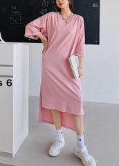 Women pink dress o neck low high design Dresses summer Dress AT-SDL200707