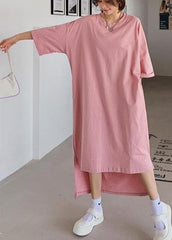 Women pink dress o neck low high design Dresses summer Dress AT-SDL200707