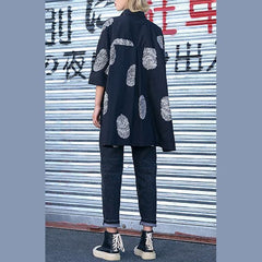 Women pockets cotton top silhouette fine Tutorials black print oversized blouses AT-LTP190115