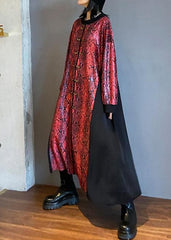 Women red Long dress o neck Chinese Button Maxi Dresses AT-FDL201105