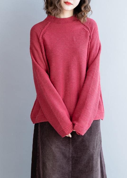 Women red knitted pullover o neck Button Down oversized knitwear NTP201026