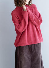 Women red knitted pullover o neck Button Down oversized knitwear NTP201026