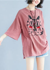 Women red print cotton blouses for women o neck baggy shirt STP200409