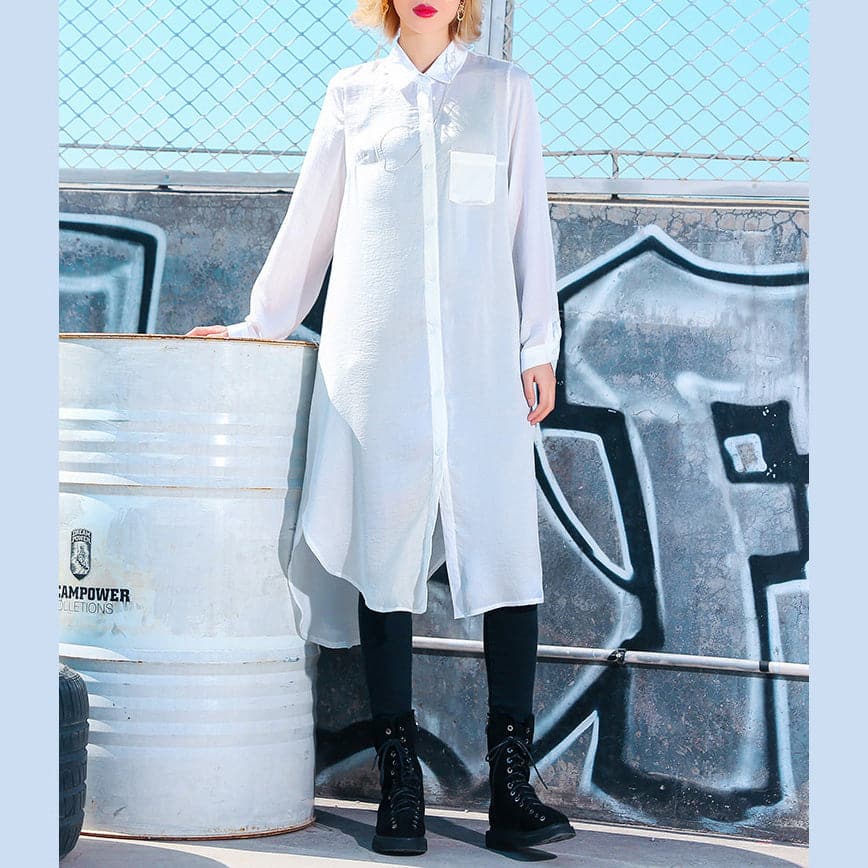 Women side open Cotton quilting clothes Pakistani Photography white oversized shirt Dress AT-FDM190115