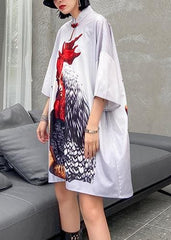 Women stand collar Cotton summerclothes Women Sleeve white print Dress AT-SDM200508