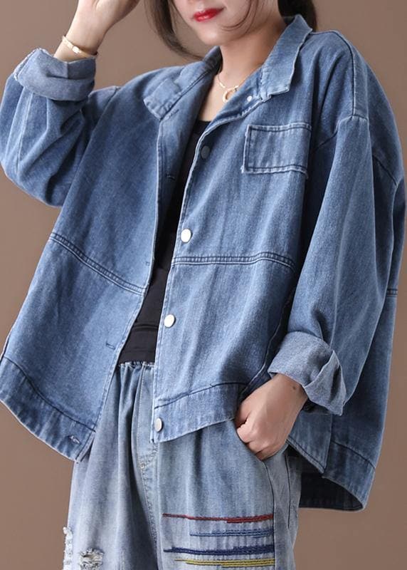 Women stand collar fine casual coats denim blue coats WG-CTS191018