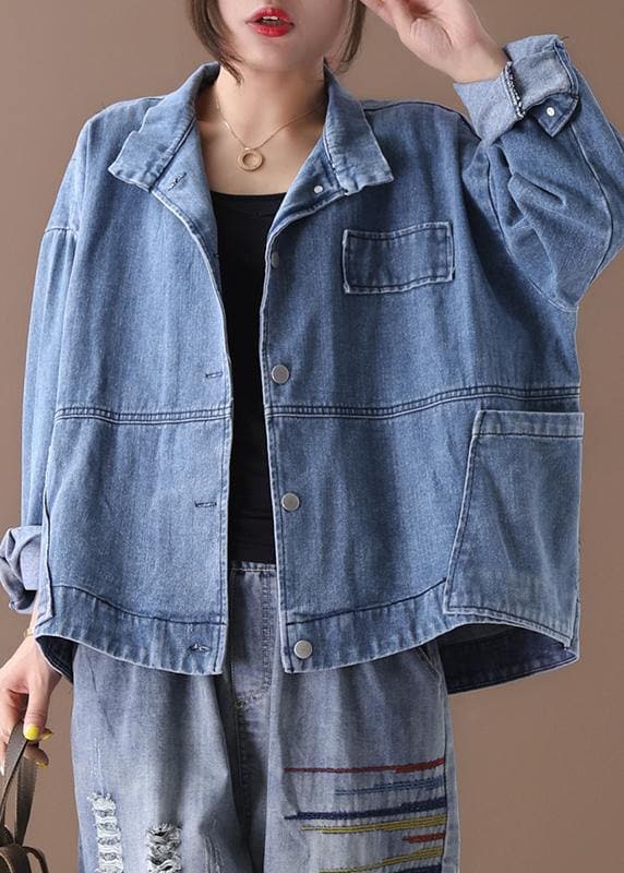 Women stand collar fine casual coats denim blue coats WG-CTS191018