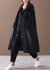 Women stand collar Cinched Fashion coat denim black loose outwears WG-TCT191018