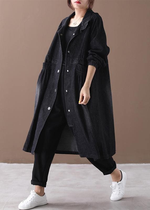 Women stand collar Cinched Fashion coat denim black loose outwears WG-TCT191018