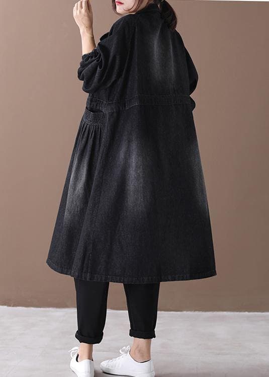 Women stand collar Cinched Fashion coat denim black loose outwears WG-TCT191018