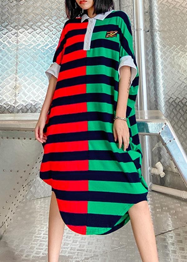 Women striped patchwork cotton pattern Plus Size summer Dress AT-SDM200617