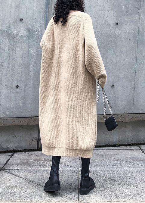 Women v neck Sweater dress outfit Largo khaki tunic sweater dress AT-NSD191113