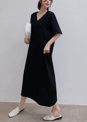 Women v neck back side open summer quilting clothes Tutorials black Kaftan Dress AT-SDL200707