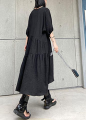 Women v neck low high design cotton summer black Kaftan Dress AT-SDM200617