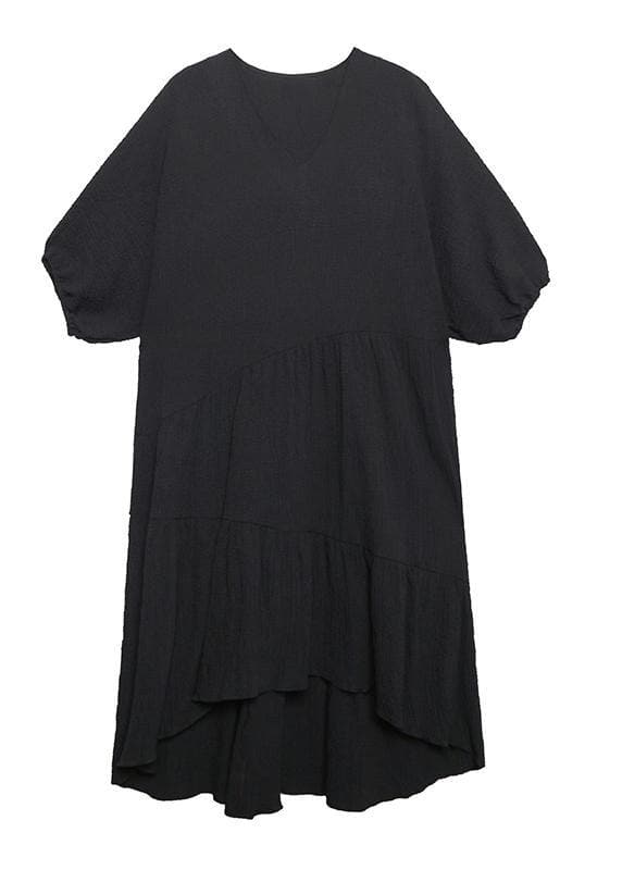 Women v neck low high design cotton summer black Kaftan Dress AT-SDM200617