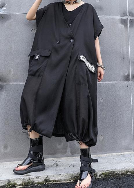 Women v neck pockets linen outfit Wardrobes black print Dresses summer AT-SDL190614