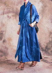 Women v neck tie waist cotton clothes denim blue A Line Dress fall FDL190910