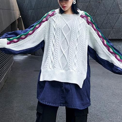 Women white top o neck patchwork oversized shirts AT-NTP201105