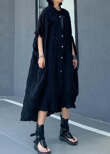 Women Cinched cotton summer clothes Women Wardrobes black long Dresses AT-SDL200508