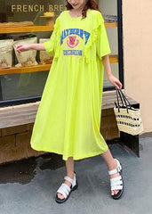 Women yellow Cartoon print tunics for women o neck Ruffles Traveling Dress AT-SDL200707