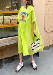 Women yellow Cartoon print tunics for women o neck Ruffles Traveling Dress AT-SDL200707