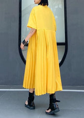 Women yellow cotton clothes Women lapel Cinched Kaftan summer Dress AT-SDL200508