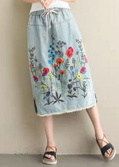 Women Light Blue Embroideried Pockets A-Line Summer Denim Skirts GK-SKTS210721