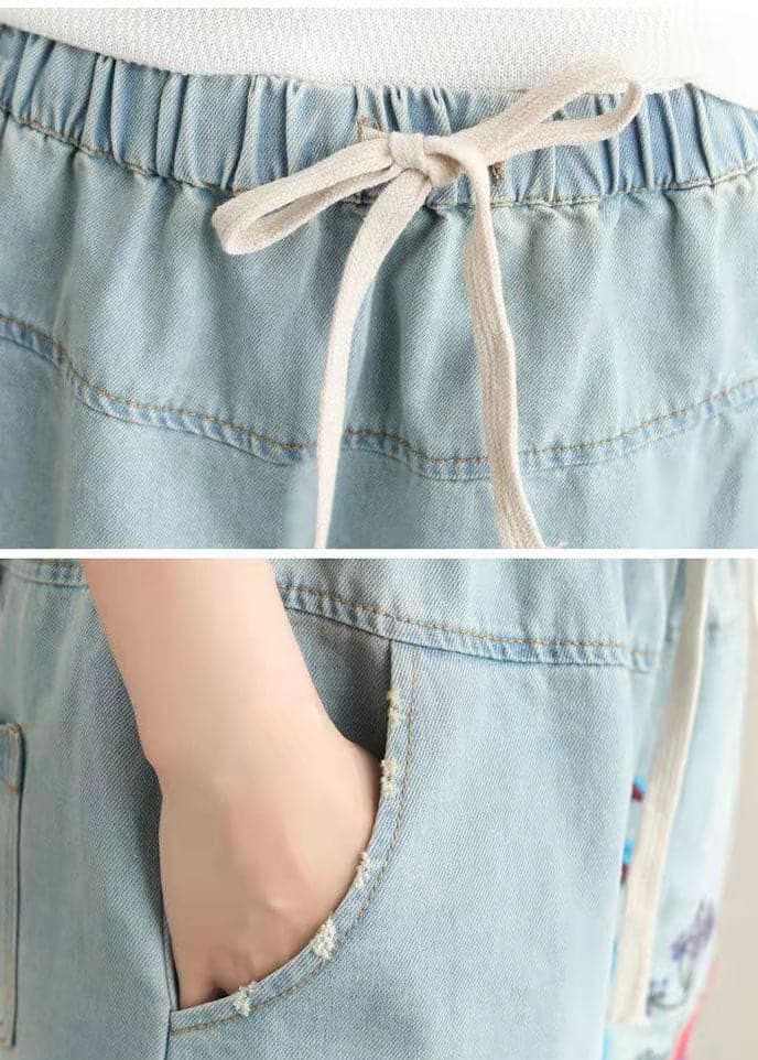 Women Light Blue Embroideried Pockets A-Line Summer Denim Skirts GK-SKTS210721