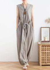 Women's 2021 spring and summer new drawstring waist gray jumpsuit wide-leg pants dylinoshop