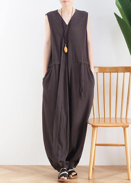 Women's 2021 spring and summer new drawstring waist gray jumpsuit wide-leg pants dylinoshop