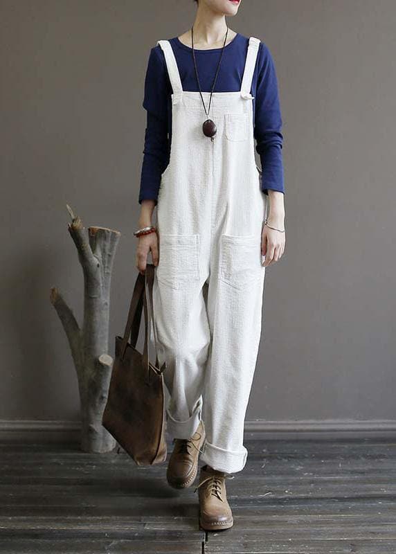 Women's autumn loose loose white corduroy overalls college jumpsuit JPTS200522