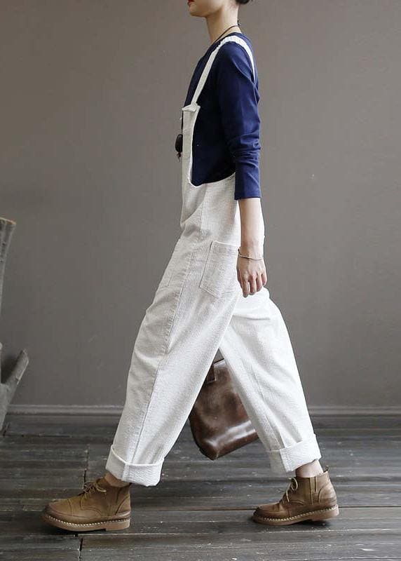 Women's autumn loose loose white corduroy overalls college jumpsuit JPTS200522