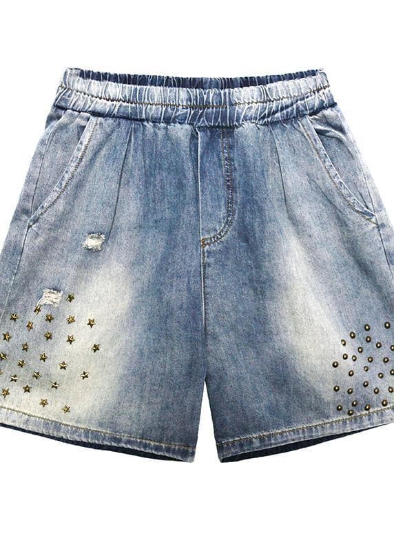 Women's loose straight denim blue shorts large size thin section rivet hole five-point pants AT-SPTS200623