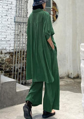 Women's retro plus size was thin and windy and wide-leg pants green two-piece suit AT-SDL200508