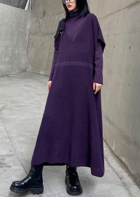 Women's winter fashion loose sweater vest skirt bottoming shirt two piece suit purple skirt AT-FDL201202