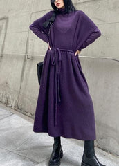 Women's winter fashion loose sweater vest skirt bottoming shirt two piece suit purple skirt AT-FDL201202