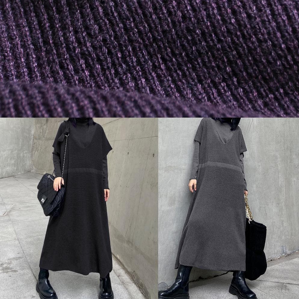 Women's winter fashion loose sweater vest skirt bottoming shirt two piece suit purple skirt AT-FDL201202