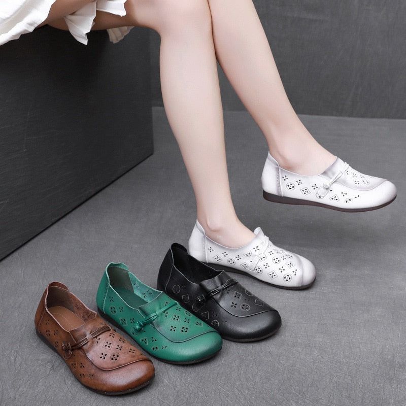 Women's Casual Shoes GCSK19 Leather Flats Comfortable Handmade Sandals Touchy Style