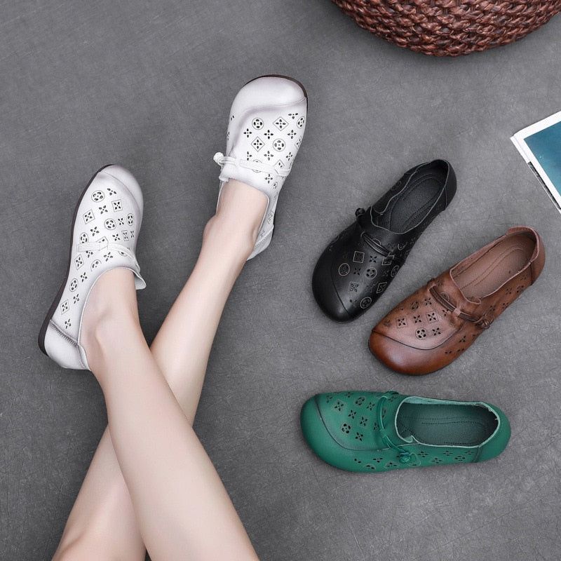 Women's Casual Shoes GCSK19 Leather Flats Comfortable Handmade Sandals Touchy Style