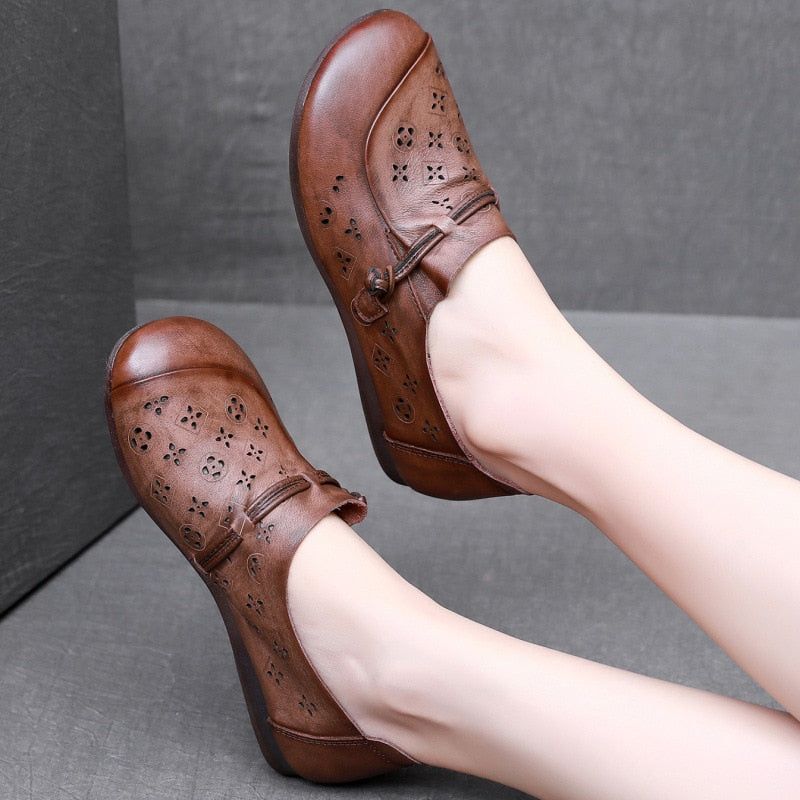 Women's Casual Shoes GCSK19 Leather Flats Comfortable Handmade Sandals Touchy Style