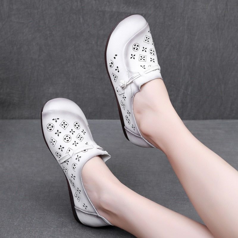 Women's Casual Shoes GCSK19 Leather Flats Comfortable Handmade Sandals Touchy Style