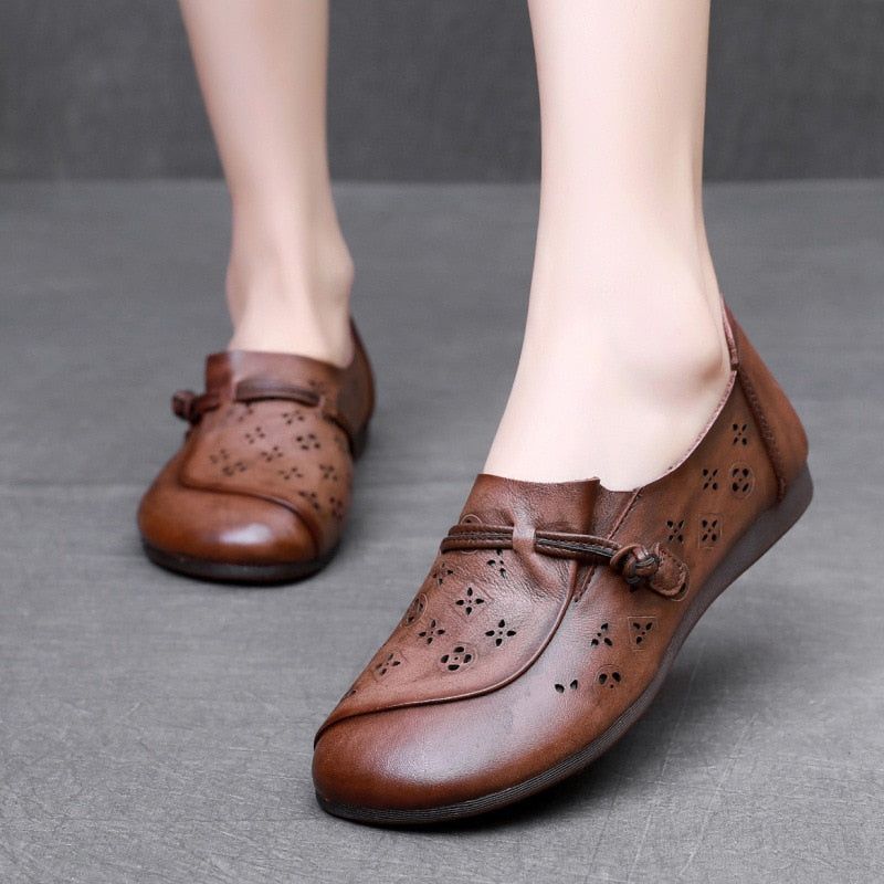 Women's Casual Shoes GCSK19 Leather Flats Comfortable Handmade Sandals Touchy Style