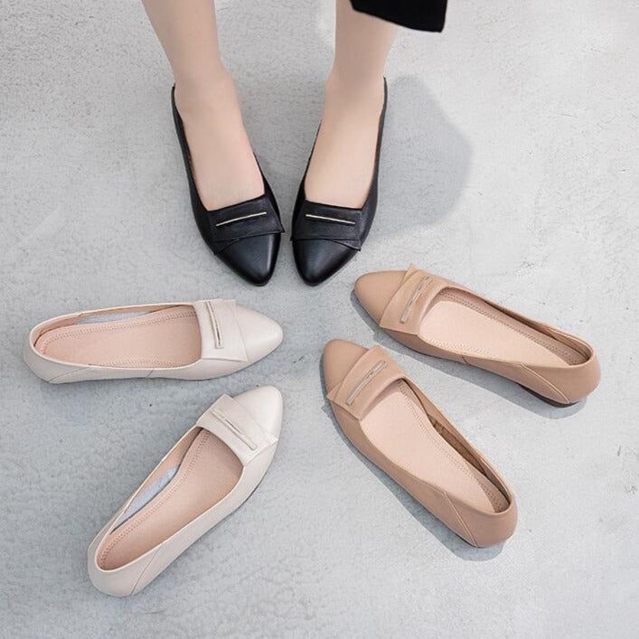 Women's Casual Shoes GCSZXC09 Flats Pointed Toe Leather Boat Touchy Style