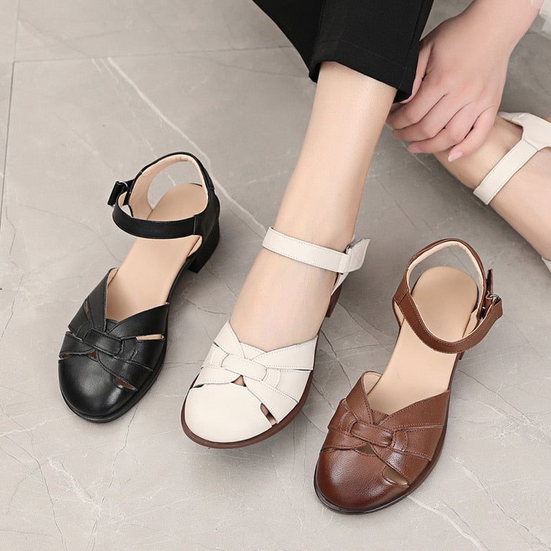 Women's Casual Shoes Sandals Genuine Leather Roman High Heel GCSR215 Touchy Style