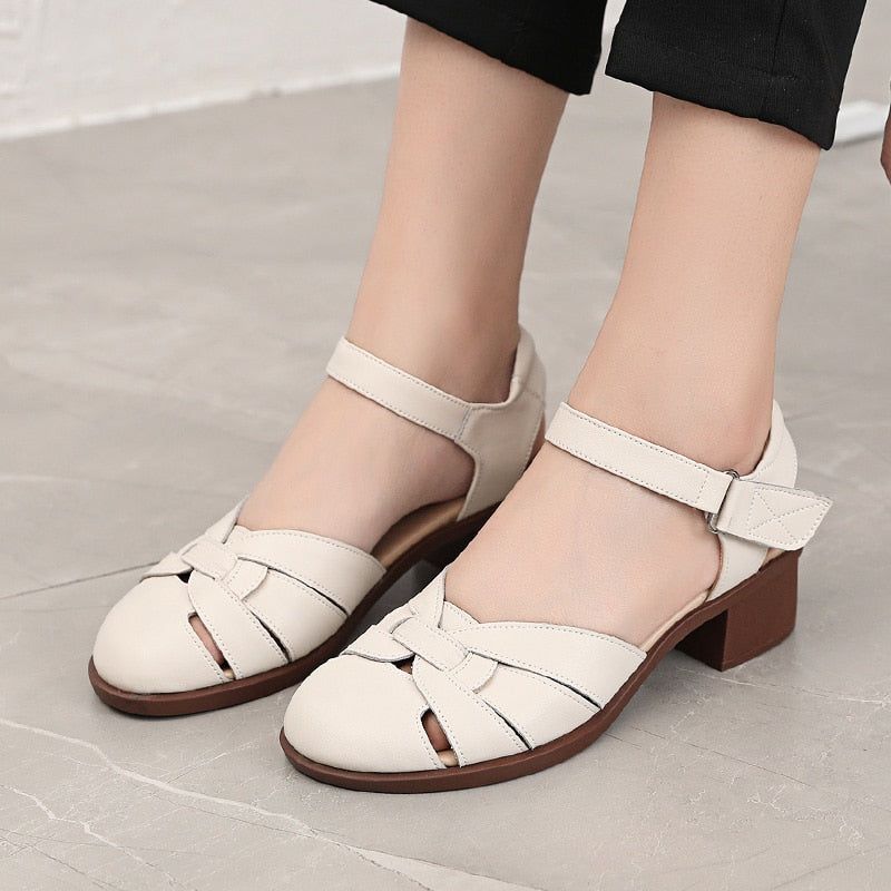 Women's Casual Shoes Sandals Genuine Leather Roman High Heel GCSR215 Touchy Style